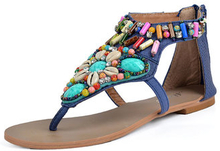 Bohemia Bead Shell Colorful Vintage Clip Toe National Wind Flat Zipper Sandals