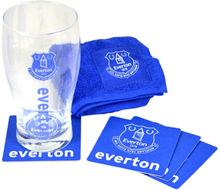 Everton FC Official Wordmark Mini Football Bar Set (Pint Glass, Towel & Beer Mats)
