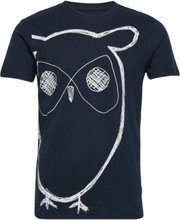 Aop Owl Tee - Gots/Vegan T-shirts Short-sleeved Svart Knowledge Cotton Apparel*Betinget Tilbud
