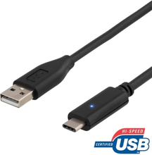 DELTACO USB 2.0 -kaapeli, Type A - Type C uros, 2m, musta