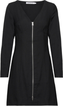 Long Sleeve Zipped Mini Dress Kort Kjole Black Calvin Klein Jeans