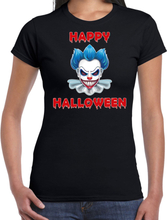 Happy Halloween blauwe horror clown verkleed t-shirt zwart voor dames