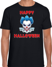 Happy Halloween blauwe horror clown verkleed t-shirt zwart voor heren