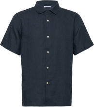 Box Fit Short Sleeved Linen Shirt G Shirts Linen Shirts Marineblå Knowledge Cotton Apparel*Betinget Tilbud