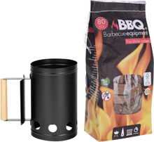 BBQ/Barbecue briketten starter met houten handvat zwart 27 cm met 80x BBQ aanmaakblokjes
