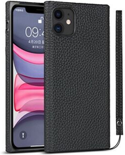Litchi Skin Genuine Leather Coated TPU Phone Cover [Black Lining] for iPhone 11
