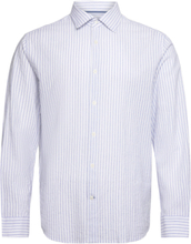 100% Cotton Seersucker Striped Shirt Tops Shirts Casual Blue Mango