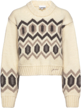 Chunky Graphic Wool Knit Pullover Creme Ganni*Betinget Tilbud