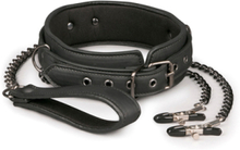 Easytoys Leather Collar With Nipple Chains Halssmykke med brystklemmer