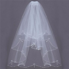 2 Layers Bride Beaded Edge Pearl White Ivory Bridal Wedding Veil With Comb