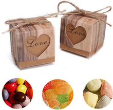 50Pcs Heart In Love Rustic Kraft Candy Box Burlap Jute Chic Wedding Favor Party Gift Supplies