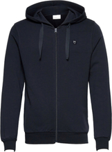 Zip Hood Basic Badge Sweat - Gots/V Tops Sweatshirts & Hoodies Hoodies Navy Knowledge Cotton Apparel