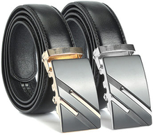Men Second Floor Cowhide Gold Silver Alloy Adjustable Automatic Buckle Belt Length Randomly