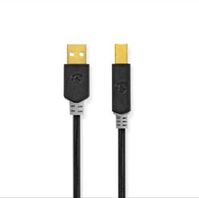 Nedis USB-kabel | USB 2.0 | USB-A Hane | USB-B Hane | 480 Mbps | Guldplaterad | 1.00 m | Rund | PVC | Antracit | Låda