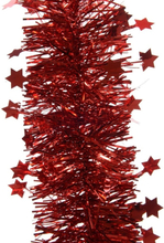 1x Kerst lametta guirlandes kerst rood sterren/glinsterend 270 cm kerstboom versiering/decoratie