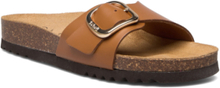 Sl Kathleen Leather Cognac Shoes Summer Shoes Flat Sandals Beige Scholl*Betinget Tilbud