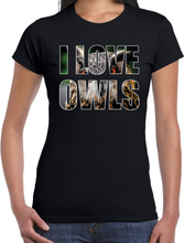 I love owls / uilen dieren t-shirt zwart dames