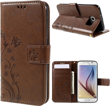 Butterfly Stand Leather Cover Protector for Samsung Galaxy S6 G920 with Handy Strap