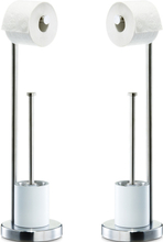 2x Toiletborstels met toiletrolhouder zilver metaal 60 cm