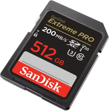 SanDisk Extreme PRO, 512 GB, SDXC, Luokka 10, 200 MB/s, 140 MB/s, Class 3 (U3)