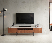 DELIFE TV-meubel Secara 200 cm acacia bruin 2 deuren 2 laden marmeren poten zwart