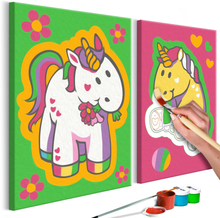 DIY lærred maleri - Unicorns (Green & Pink) 33 x 23 cm