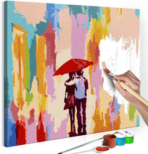 DIY lærred maleri - Couple Under An Umbrella (Pink Background) 45 x 45 cm