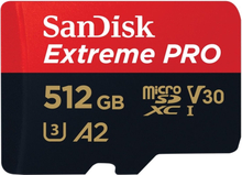 SanDisk Extreme PRO, 512 GB, MicroSDXC, Luokka 10, UHS-I, 200 MB/s, 140 MB/s