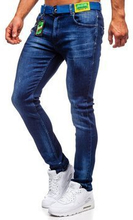 Granatowe spodnie jeansowe męskie regular fit z paskiem Denley 80029W0
