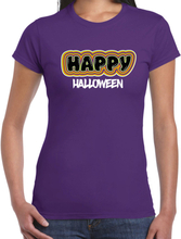 Halloween verkleed t-shirt dames - Happy Halloween - paars - themafeest outfit