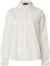 Kristin Lyocell/Cotton Blend Ruffle Blouse Tops Blouses Long-sleeved White Lexington Clothing
