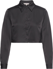 Onlpilar Ls Cropped Satin Shirt Wvn Tops Shirts Long-sleeved Black ONLY