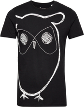 Aop Owl Tee - Gots/Vegan T-shirts Short-sleeved Svart Knowledge Cotton Apparel*Betinget Tilbud