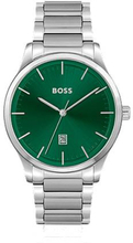 Green-dial watch with silver-tone link bracelet