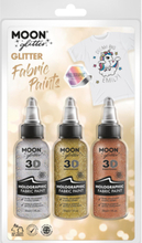 3 stk Holografisk Glitter Textilfärg i Silver, Guld och Rose Gulldfärgat 30 ml