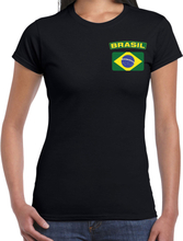 Brasil t-shirt met vlag Brazilie zwart op borst voor dames