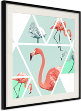 Plakat - Tropical Mosaic with Flamingos (Square) - 20 x 20 cm - Sort ramme med passepartout