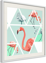 Plakat - Tropical Mosaic with Flamingos (Square) - 20 x 20 cm - Hvid ramme med passepartout