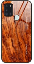 Wood Grain Pattern TPU+Tempered Glass Back Shell for Samsung Galaxy A21s