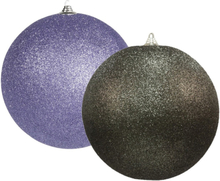 Kerstversieringen set van 2x extra grote kunststof kerstballen zwart en paars 25 cm glitter
