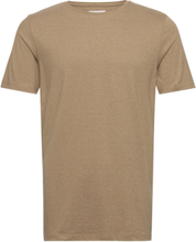 Mouliné O-Neck Tee S/S T-shirts Short-sleeved Beige Lindbergh*Betinget Tilbud