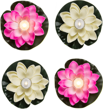 Setje van 6x stuks decoratie waterlelies met LED-licht 13 cm wit/roze