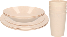 Setje van 8x diner/ontbijt bekers/3 soorten bordjes van afbreekbaar bio-plastic in het eco-beige