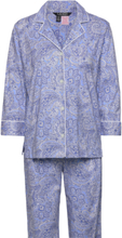 Lrl Heritage 3/4 Sl Classic Notch Pj Set Pyjamas Blå Lauren Ralph Lauren Homewear*Betinget Tilbud