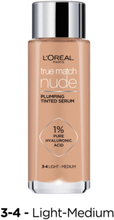 L'oreal Paris True Match Nude Plumping Tinted Serum 3-4 Light Medium 30 Ml Foundation Makeup L'Oréal Paris