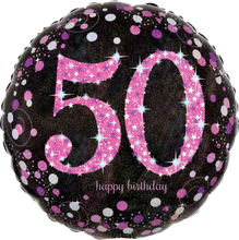 Folieballong 50 Happy Birthday Rosa Sparkling