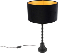 Art deco bordslampa med velour skugga svart 35 cm - Pisos