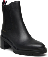 Essential Midheel Leather Bootie Shoes Boots Ankle Boots Ankle Boots With Heel Black Tommy Hilfiger