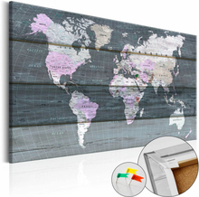 Afbeelding op kurk - De wereld op Planken, Wereldkaart, Grijs, Hout Look op Doek, 1luik