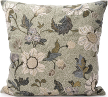 C/C 50X50 Soft Green Flower Linen Home Textiles Cushions & Blankets Cushion Covers Grønn Ceannis*Betinget Tilbud